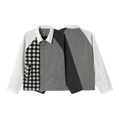 Unisex Classically tailored patchwork blouson jacket made of wool blend with shirt collar EVA-US