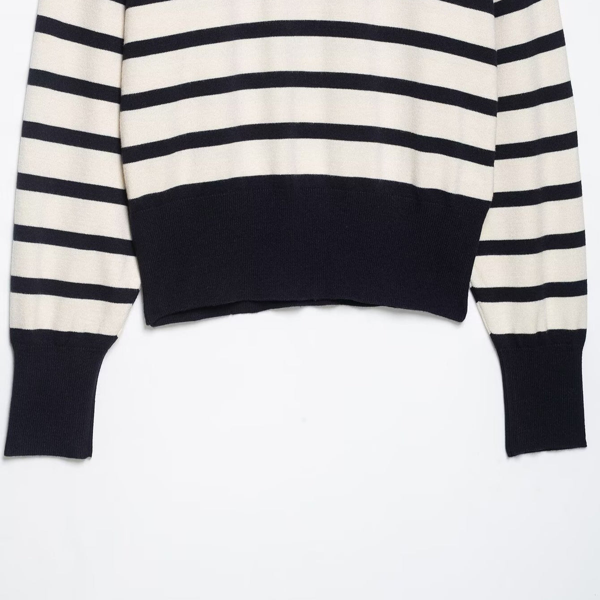 Women's Cropped Boxy Knit Sweater with Half Zipper, Stand Collar and Wide Stripes