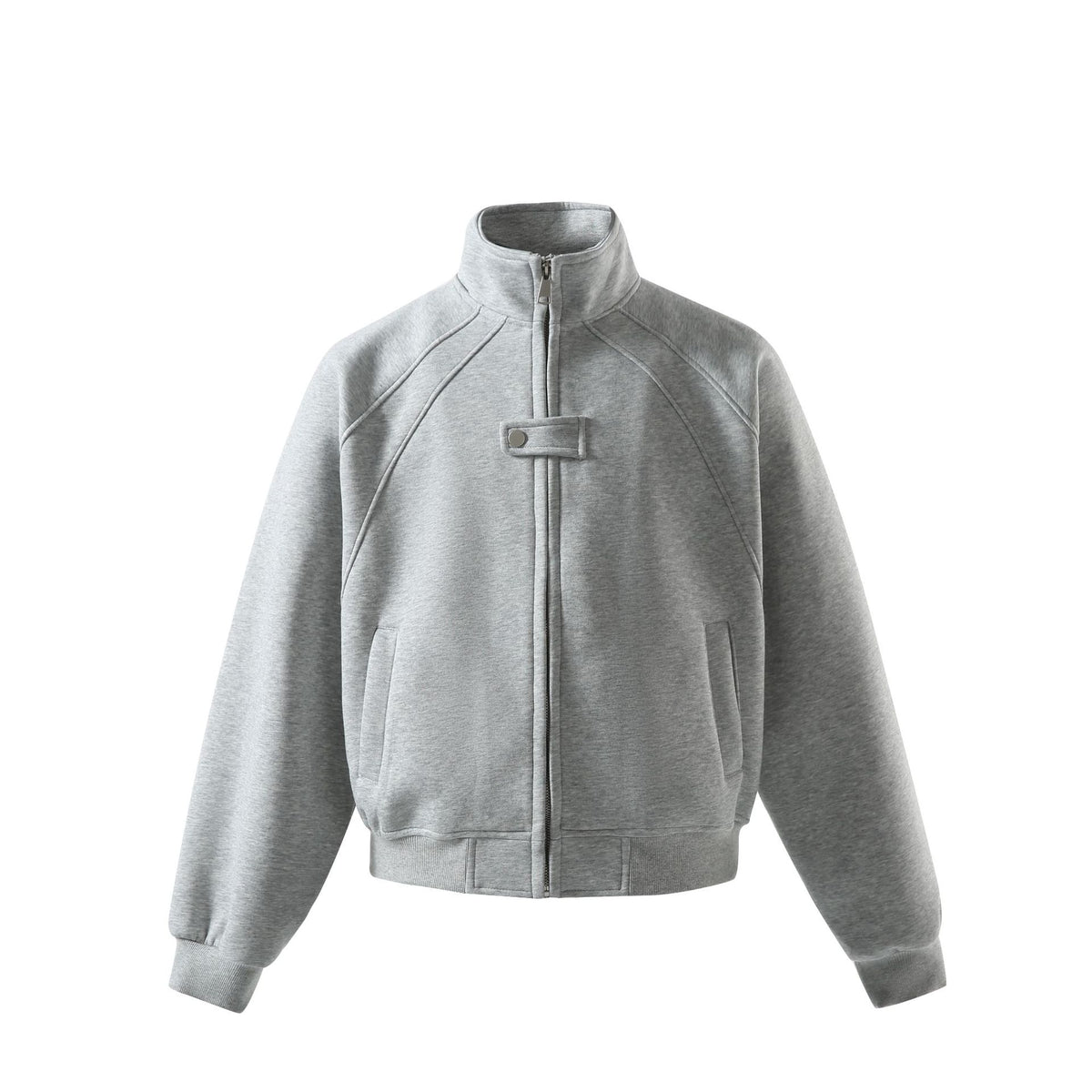 Unisex Short Cut Sweat Jacket with High Stand-Up Collar and Snap Closure EVA-US