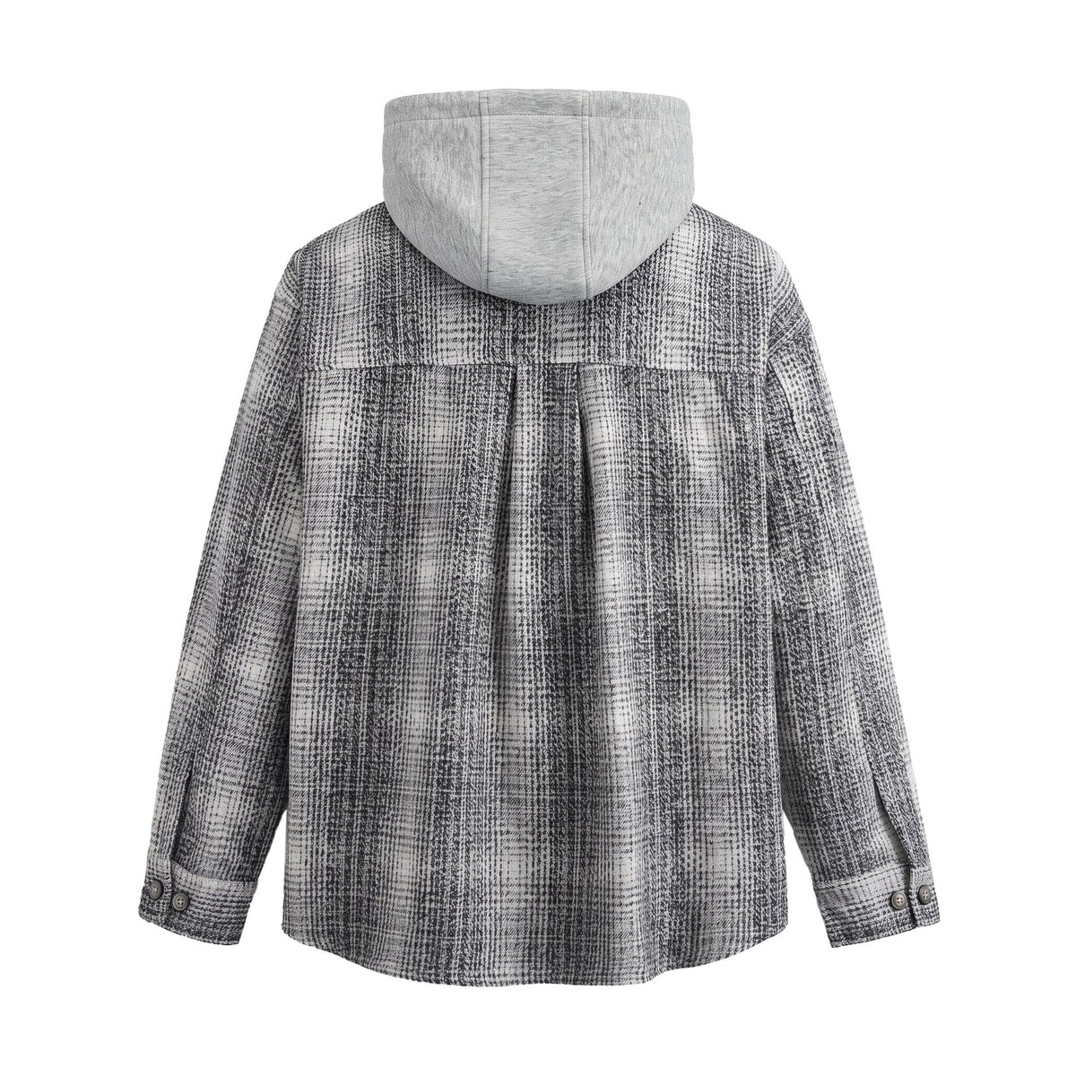 Men's Hooded Overshirt in Wool Blend with Check Pattern and Inserted Chest Pocket EVA-US