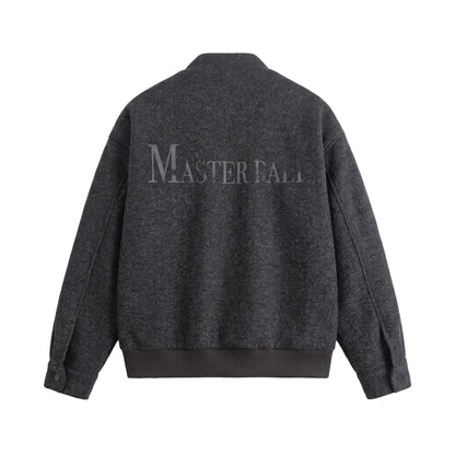 Men's Short Boxy Wool Mix Bomber with Stand-Up Collar and Ribbed Hem EVA-US