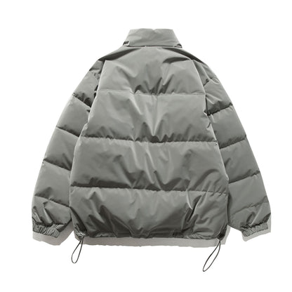 Unisex Short Oversized Quilted Puffer with High Stand-Up Collar and Drawstring EVA-US