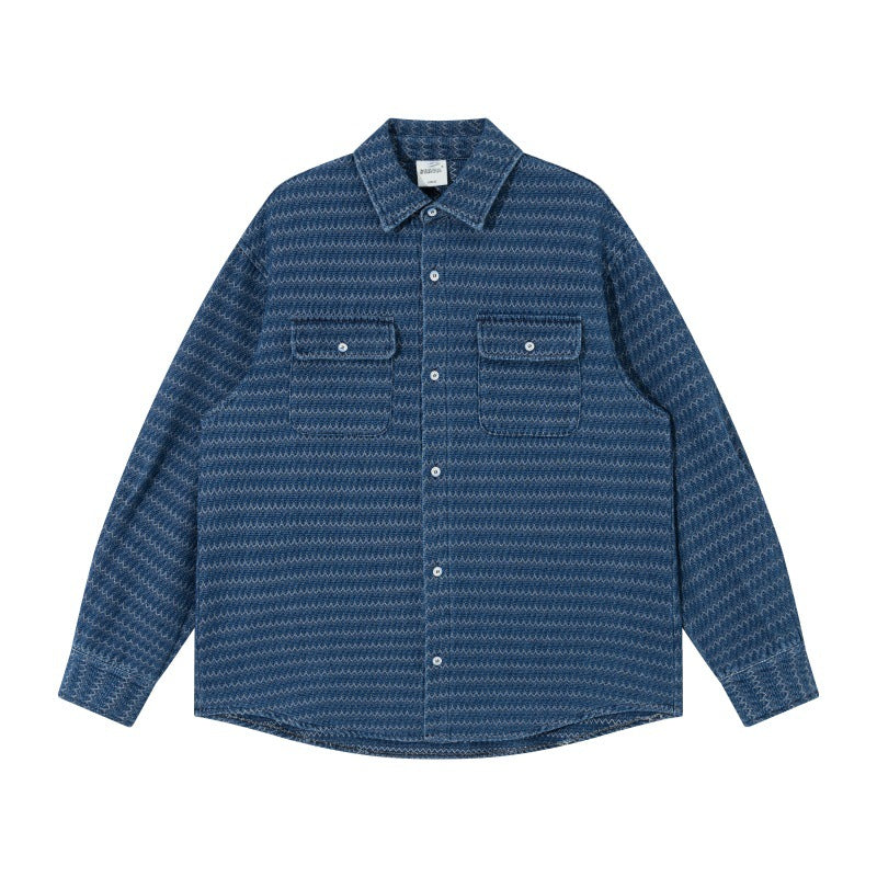 Unisex Structured Cotton Overshirt Jacket with Zigzag Jacquard and Patch Chest Pockets EVA-US