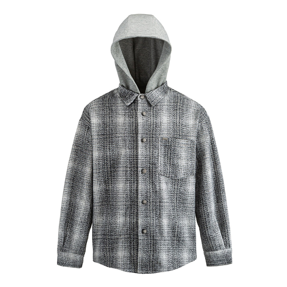 Men's Hooded Overshirt in Wool Blend with Check Pattern and Inserted Chest Pocket EVA-US