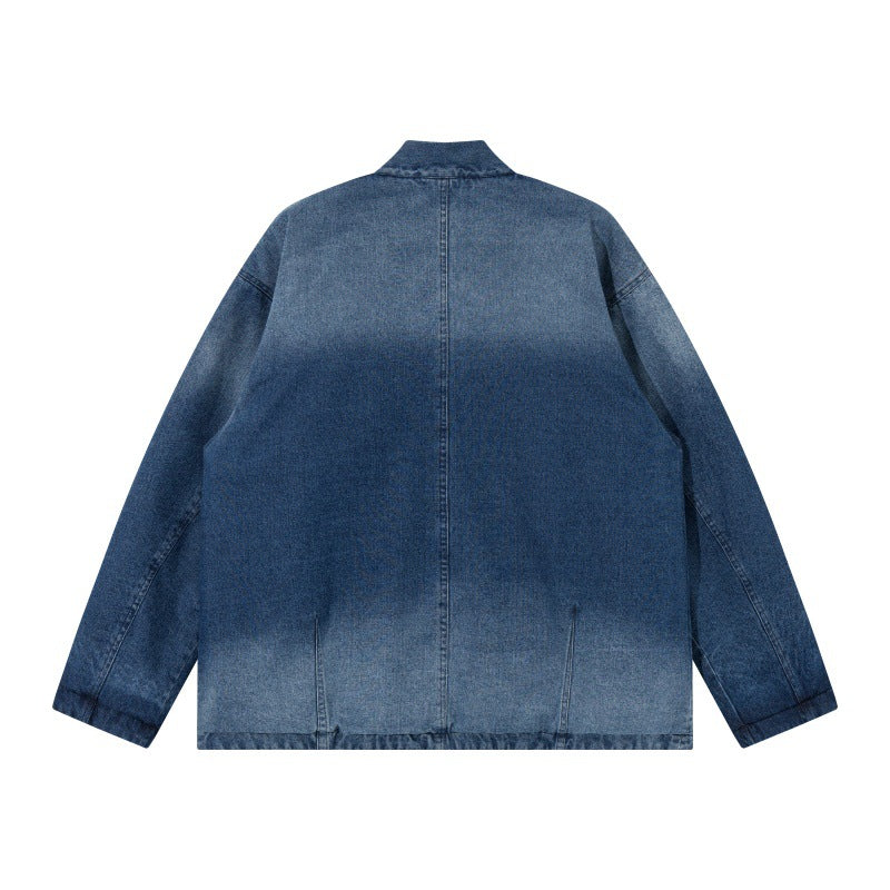 Unisex Jeans Kimono Jacket with Tie Belt and Patterned Lining EVA-US