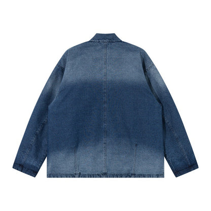 Unisex Jeans Kimono Jacket with Tie Belt and Patterned Lining EVA-US