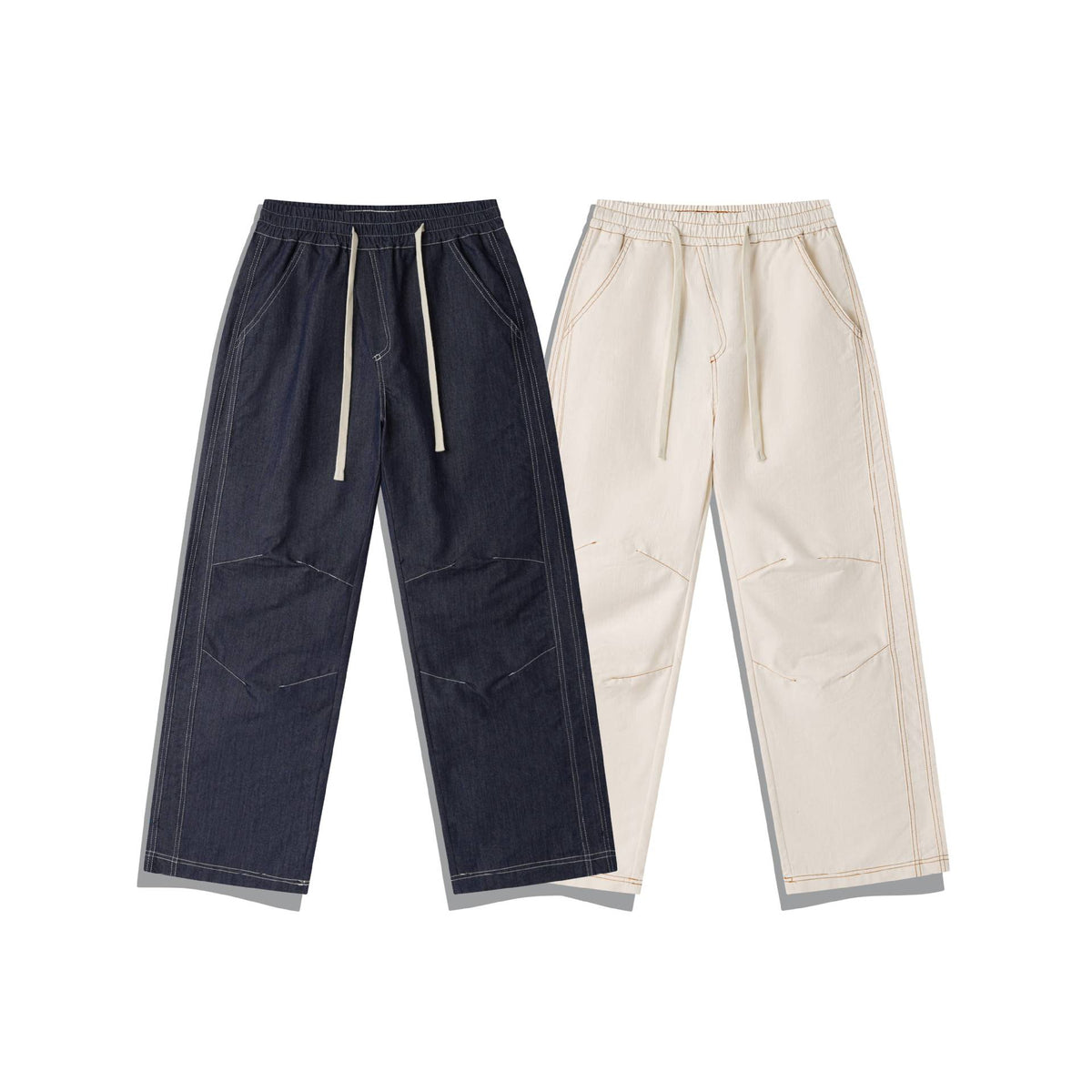 Women's wide denim cargo culotte with elastic waistband and contrast stitching EVA-US