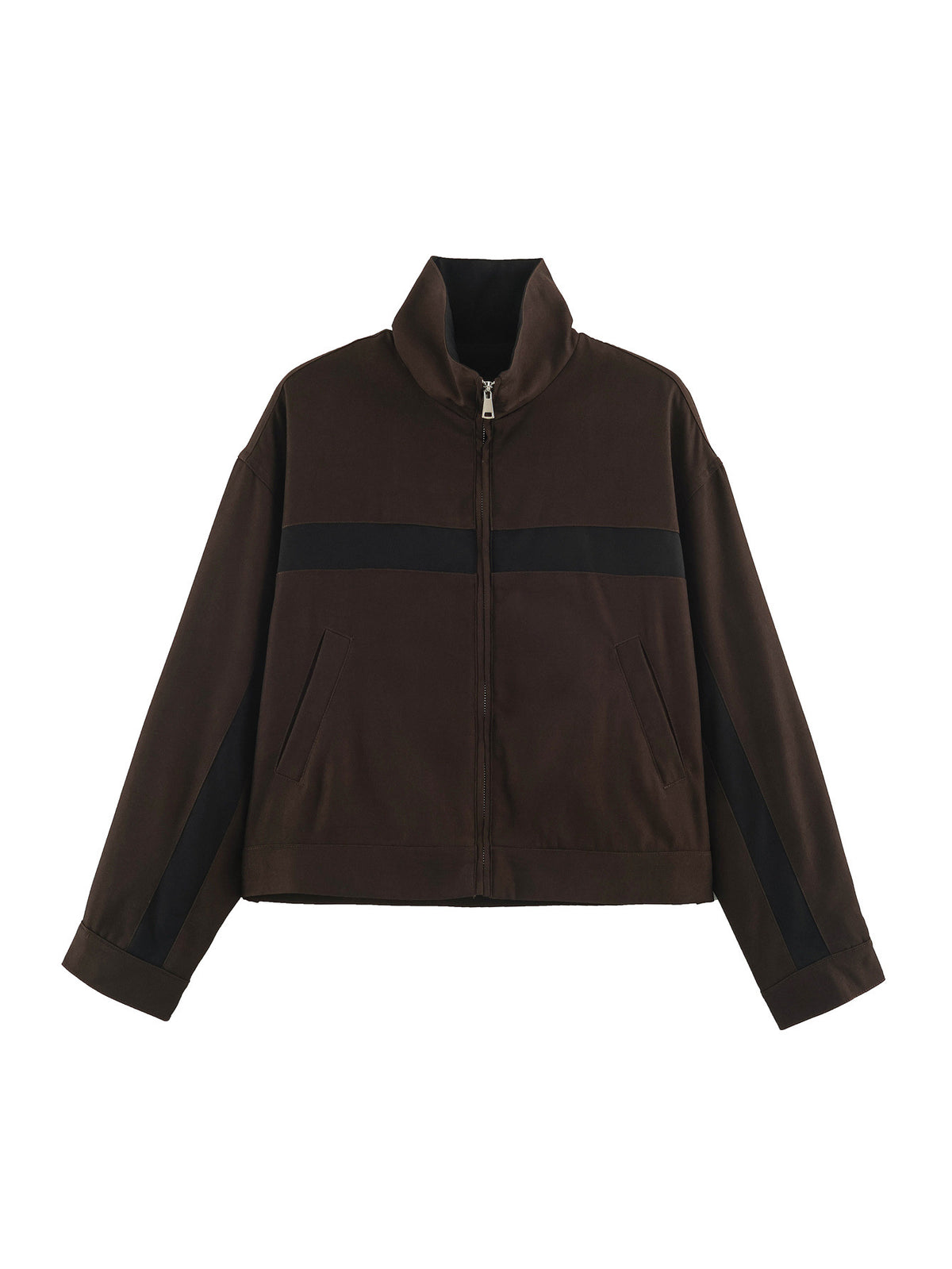 Ladies Cropped Track Jacket with Stand-up Collar, Zipper and Side Contrast Stripes EVA-US