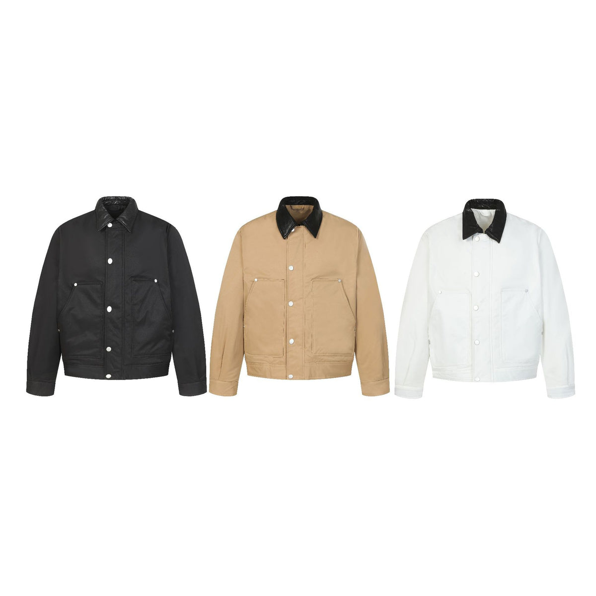 Unisex Short Boxy Quilted Blouson Jacket with Contrasting Leather-Look Collar EVA-US