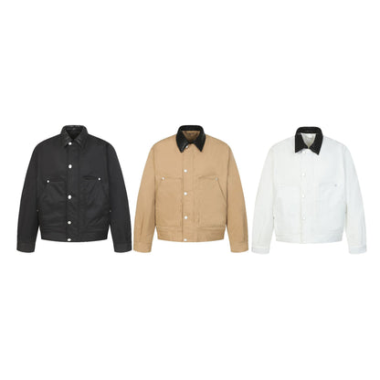 Unisex Short Boxy Quilted Blouson Jacket with Contrasting Leather-Look Collar EVA-US