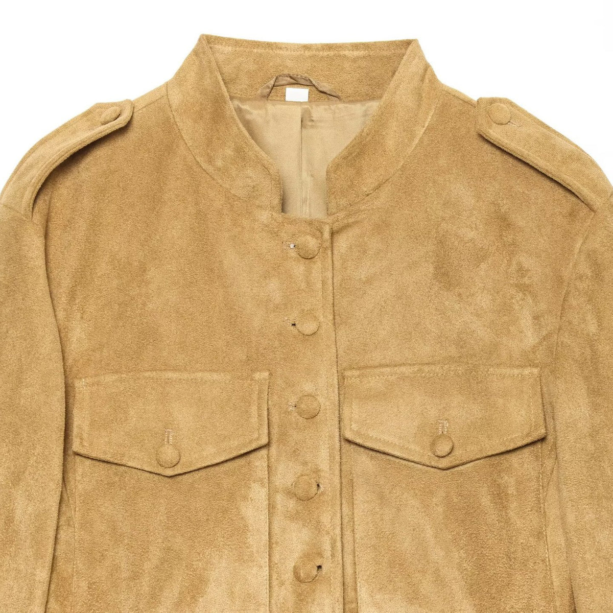 Women's Tailored Suede-Look Jacket in Military Style with Stand-up Collar and Shoulder Straps EVA-US