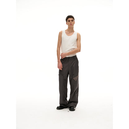 Women wide waistband pants with decorative checked inset pockets EVA-US