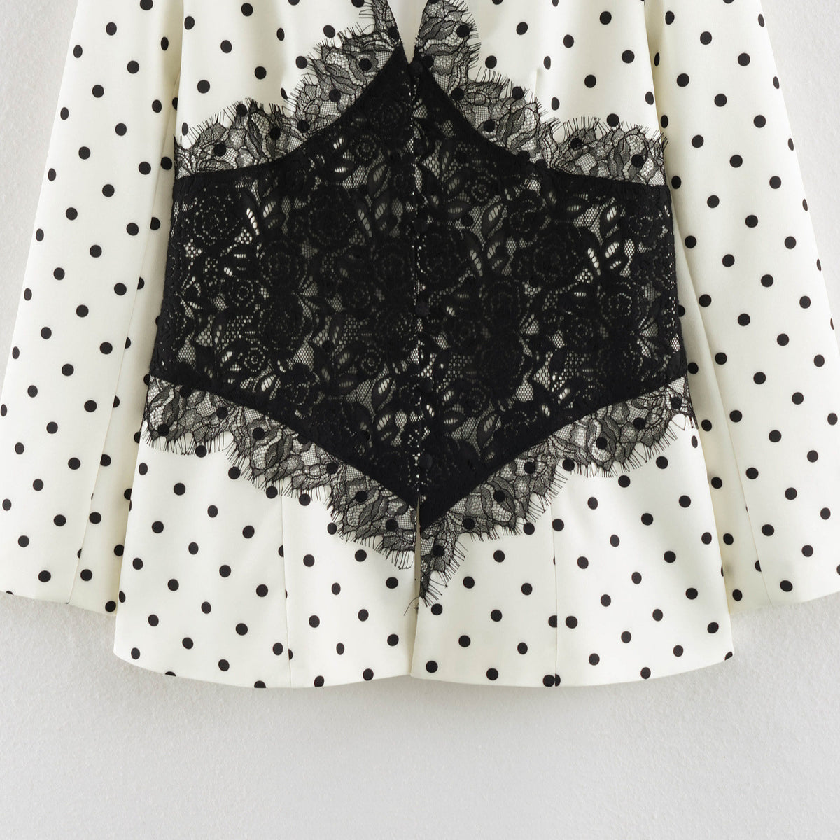 Women's Tailored Blazer with Polka Dot Pattern and Lace-Trimmed Corset Detail EVA-US