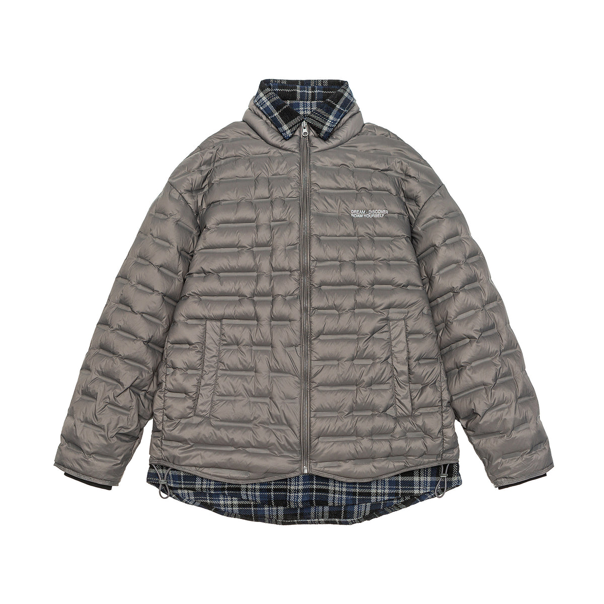 Men's lightweight quilted hybrid jacket with checked lining and drawstring EVA-US