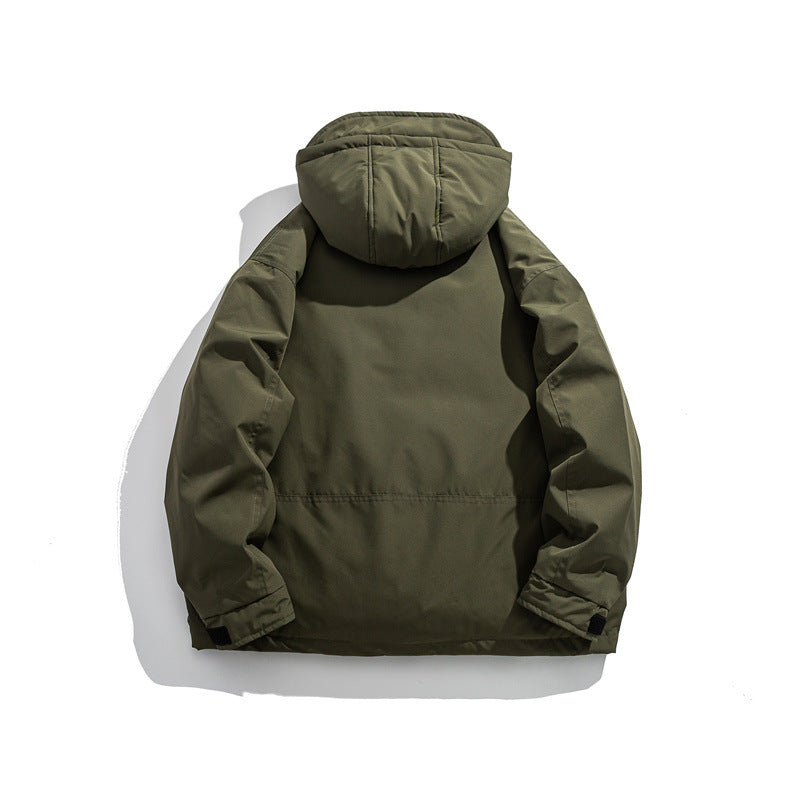 Men's short-cut weatherproof hybrid parka with hood, snap button placket and slanted zipper pockets EVA-US