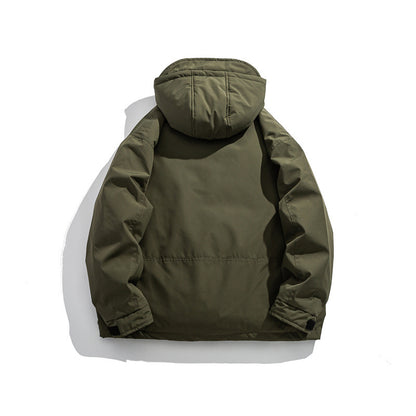 Men's short-cut weatherproof hybrid parka with hood, snap button placket and slanted zipper pockets EVA-US