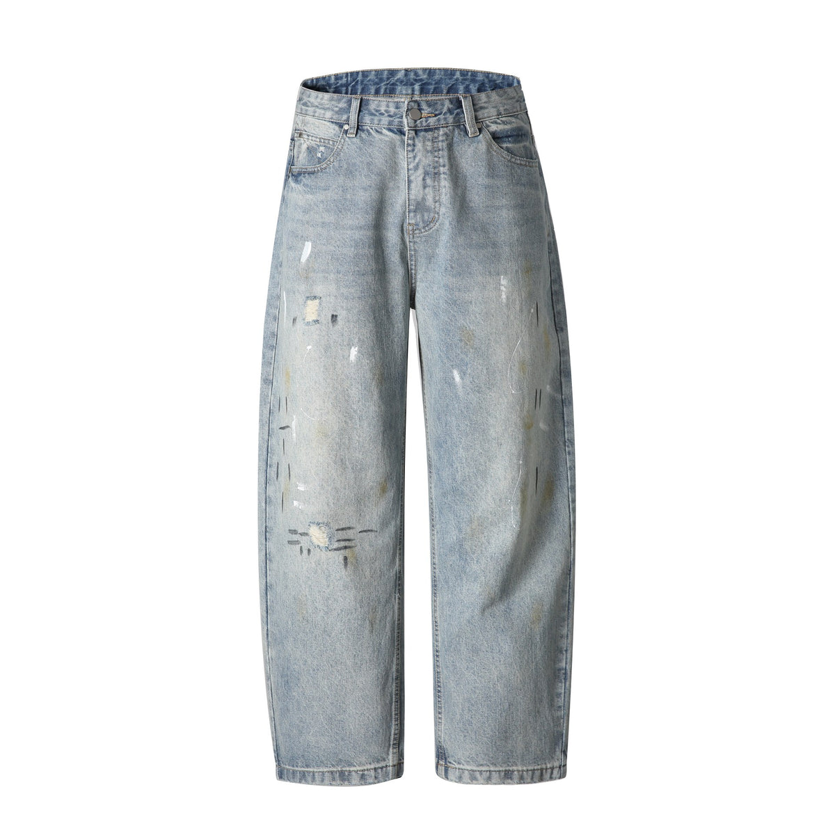Unisex Casual Relaxed-Fit Jeans with High Waist and Paint-Distress EVA-US