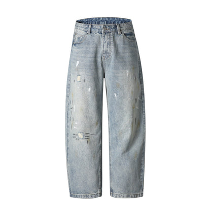 Unisex Casual Relaxed-Fit Jeans with High Waist and Paint-Distress EVA-US