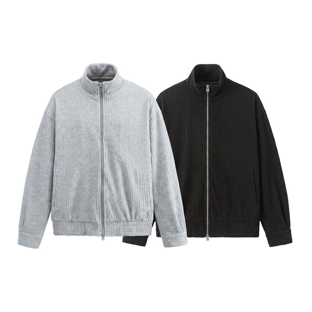 Men's Structured Boxy Jacket with Stand-Up Collar and Two-Way Zipper EVA-US