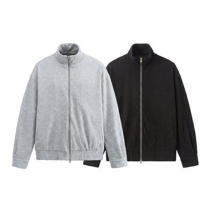 Men's Structured Boxy Jacket with Stand-Up Collar and Two-Way Zipper EVA-US