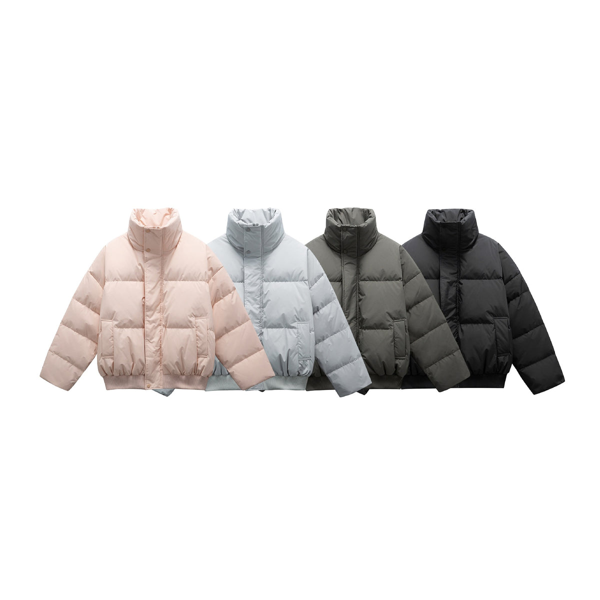 Unisex Boxy padded short jacket with high stand collar and elastic hem EVA-US