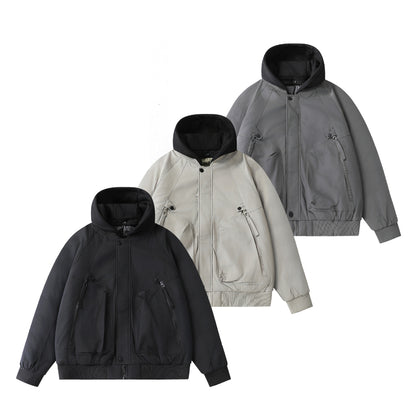 Men's Boxy Utility Bomber with quilted thermal insulation, integrated hood, and concealed zippers EVA-US