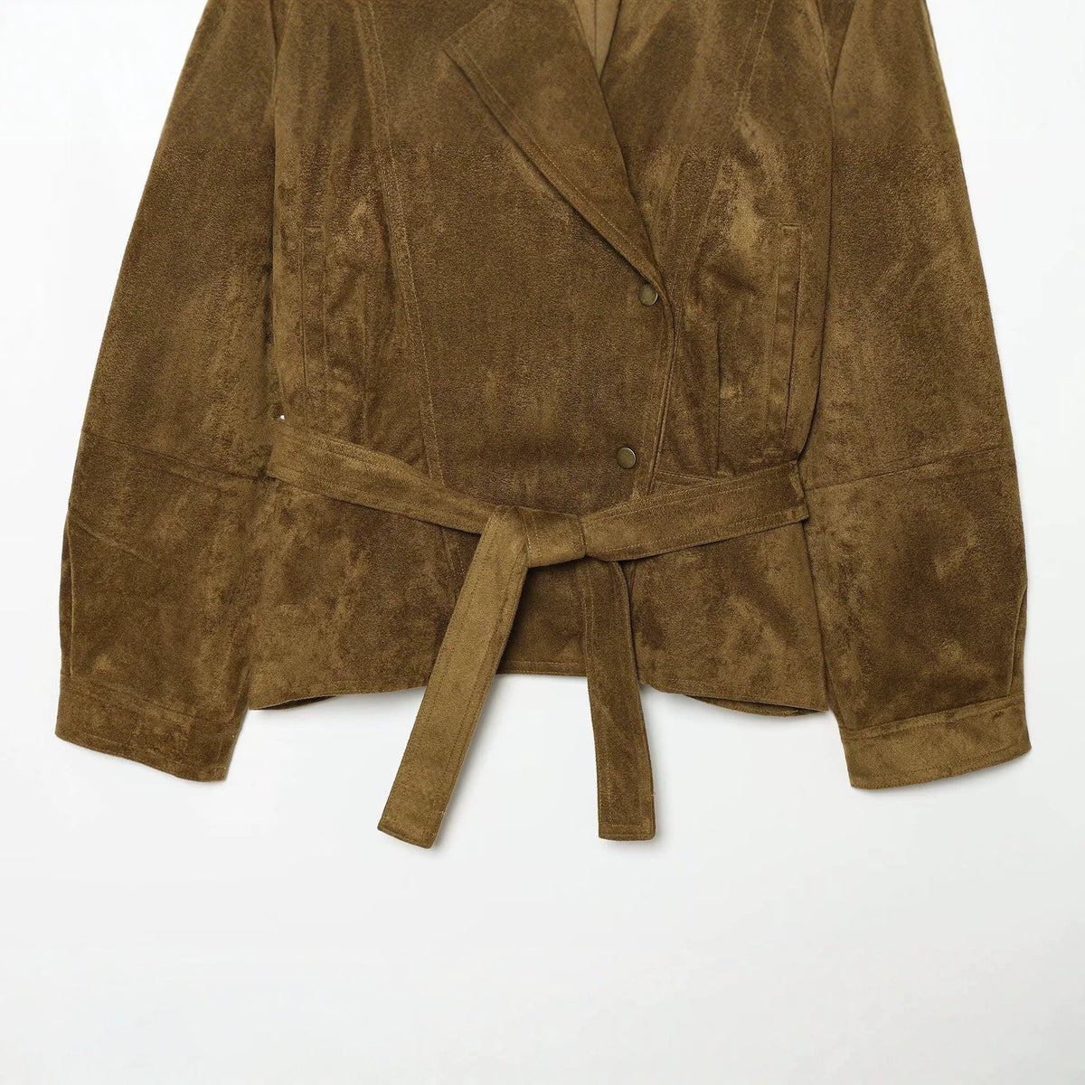 Women's Tailored Velvet Look Wrap Coat with Shawl Collar and Tied Belt EVA-US