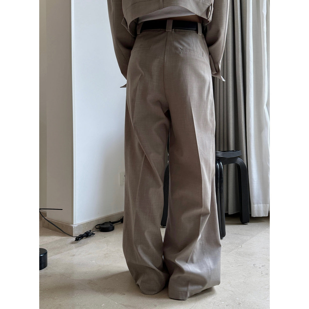 Women High-waisted Pleated Palazzo Pants with Sewn-in Side Pockets EVA-US