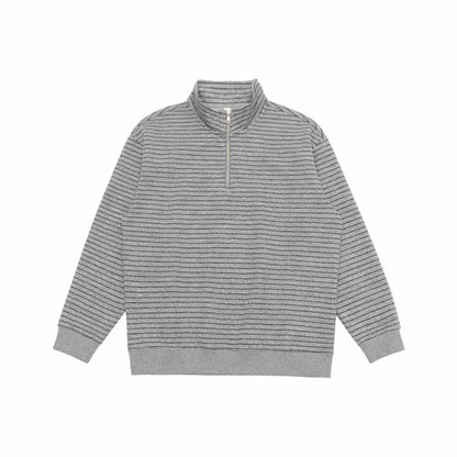 Men's fine knit half-zip sweater with stand-up collar and fine stripes EVA-US