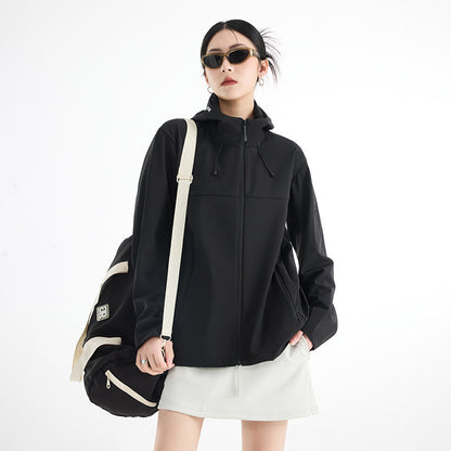 Women's Breathable Softshell Rain Jacket with Hood, Windproof and Minimalist Tech Look EVA-US