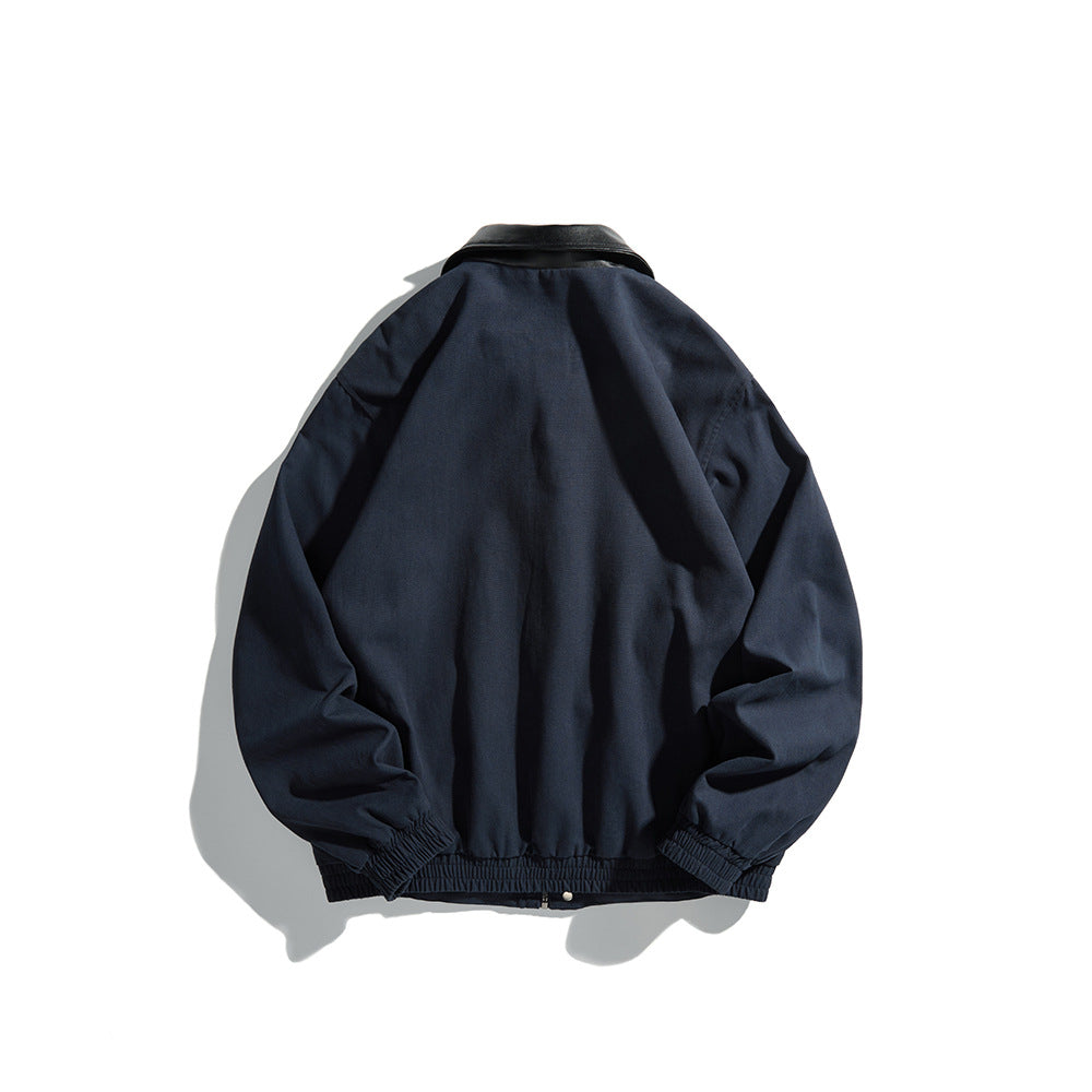 Men's Masculine Boxy Field Blouson with contrasting faux leather collar and concealed snap button placket EVA-US