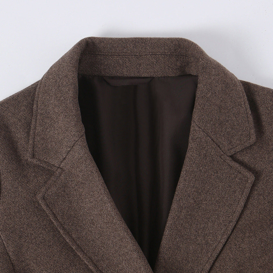 Women's Tailored Wool Blend Coat with Notch Collar and Tied Belt EVA-US