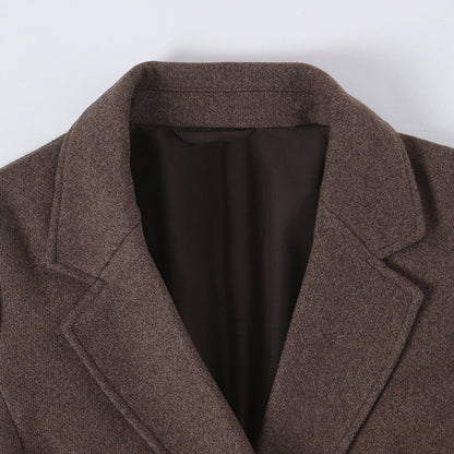 Women's Tailored Wool Blend Coat with Notch Collar and Tied Belt EVA-US