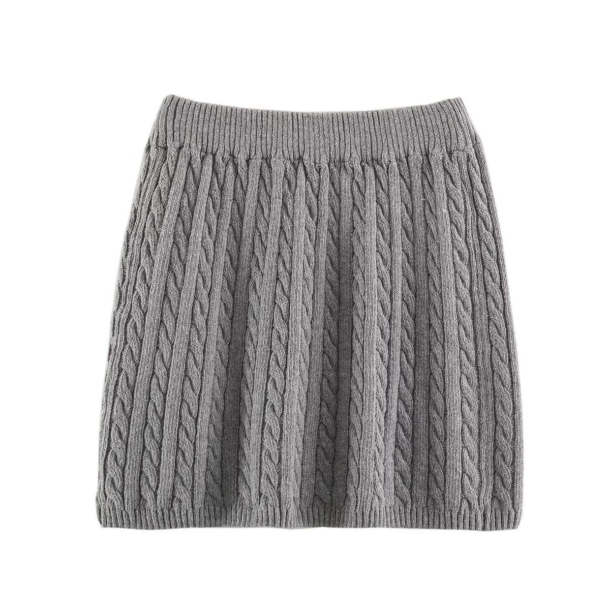 Women's Two-Piece Knit Set with Zipper Hoodie and Short Cable Knit Skirt EVA-US