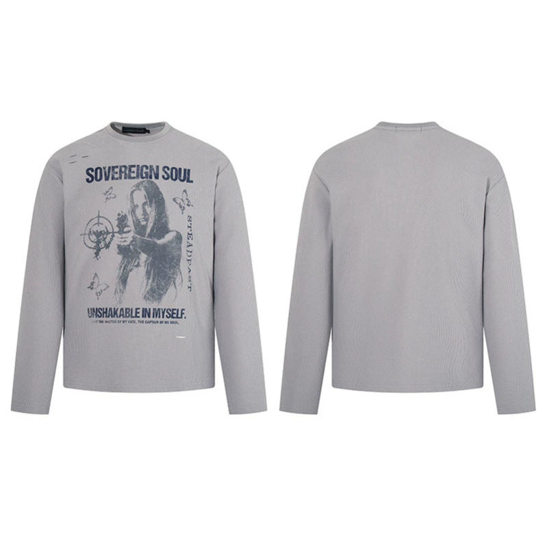 Men's long sleeve shirt in waffle knit with vintage graphic and relaxed fit EVA-US
