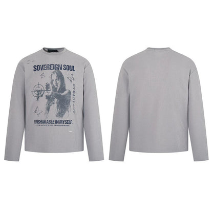 Men's long sleeve shirt in waffle knit with vintage graphic and relaxed fit EVA-US