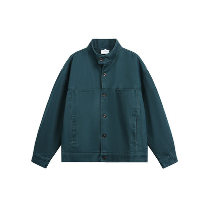 Unisex Short Cut Canvas Work Jacket with High Stand-Up Collar EVA-US