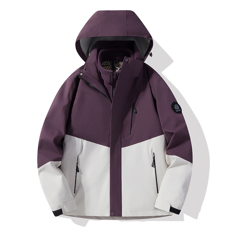 Men's three-layer breathable softshell trekking jacket with integrated fleece collar and adjustable hood EVA-US