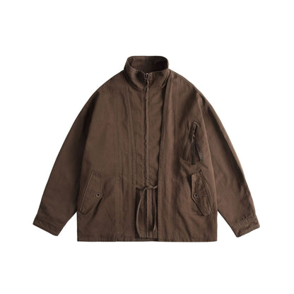 Unisex Oversized Canvas-Field Jacket with Drawstring, Funnel Collar and Utility Pockets EVA-US