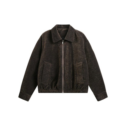 Unisex Boxy Bomber Jacket with Shirt Collar, Front Zipper and Flap Pockets EVA-US