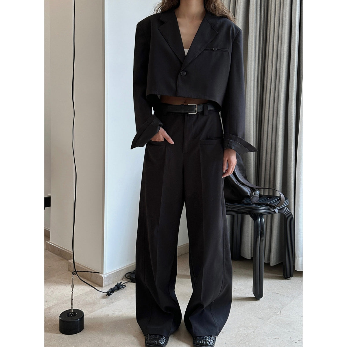Women High-waisted Pleated Palazzo Pants with Sewn-in Side Pockets EVA-US