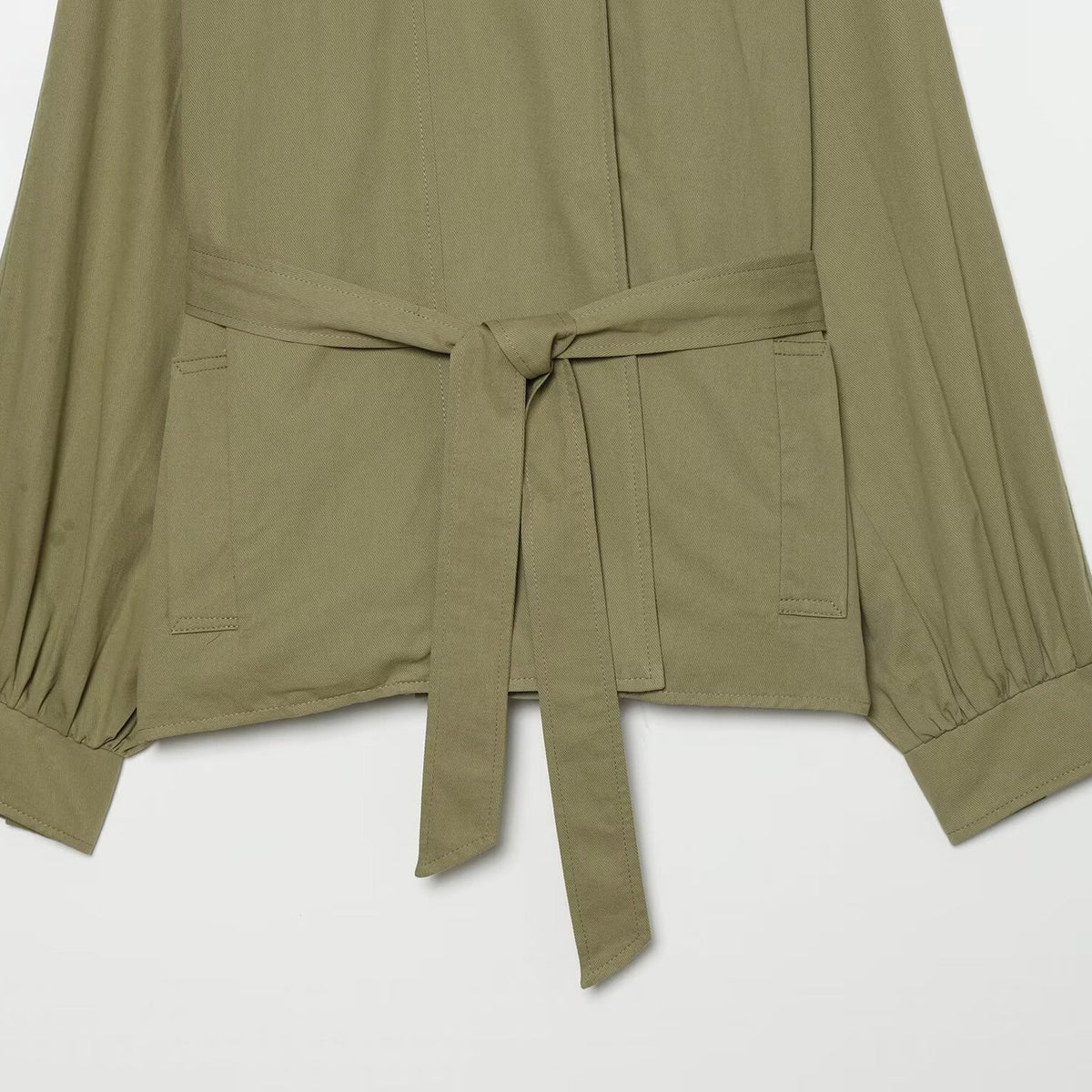 Women's Short Cape Trench Coat with Waist Belt and Funnel Collar EVA-US