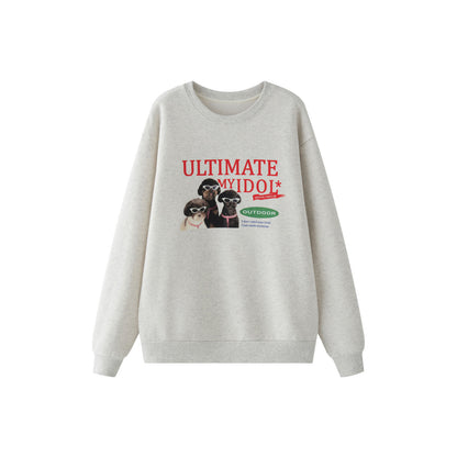 Ladies Cozy Cotton Blend Sweatshirt with Dog Photo Print and Ribbed Cuffs