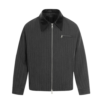 Men's Short Boxy Blouson Jacket in Linen Look with Leather Collar EVA-US