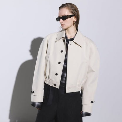 Women's Short Boxy Blouson with Elastic Hem and Distinctive Button Details EVA-US