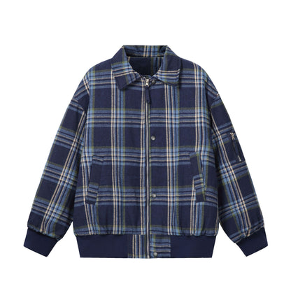 Unisex Checked Boxy Blouson in Oversized Cut with Rib Cuffs and Zipper EVA-US
