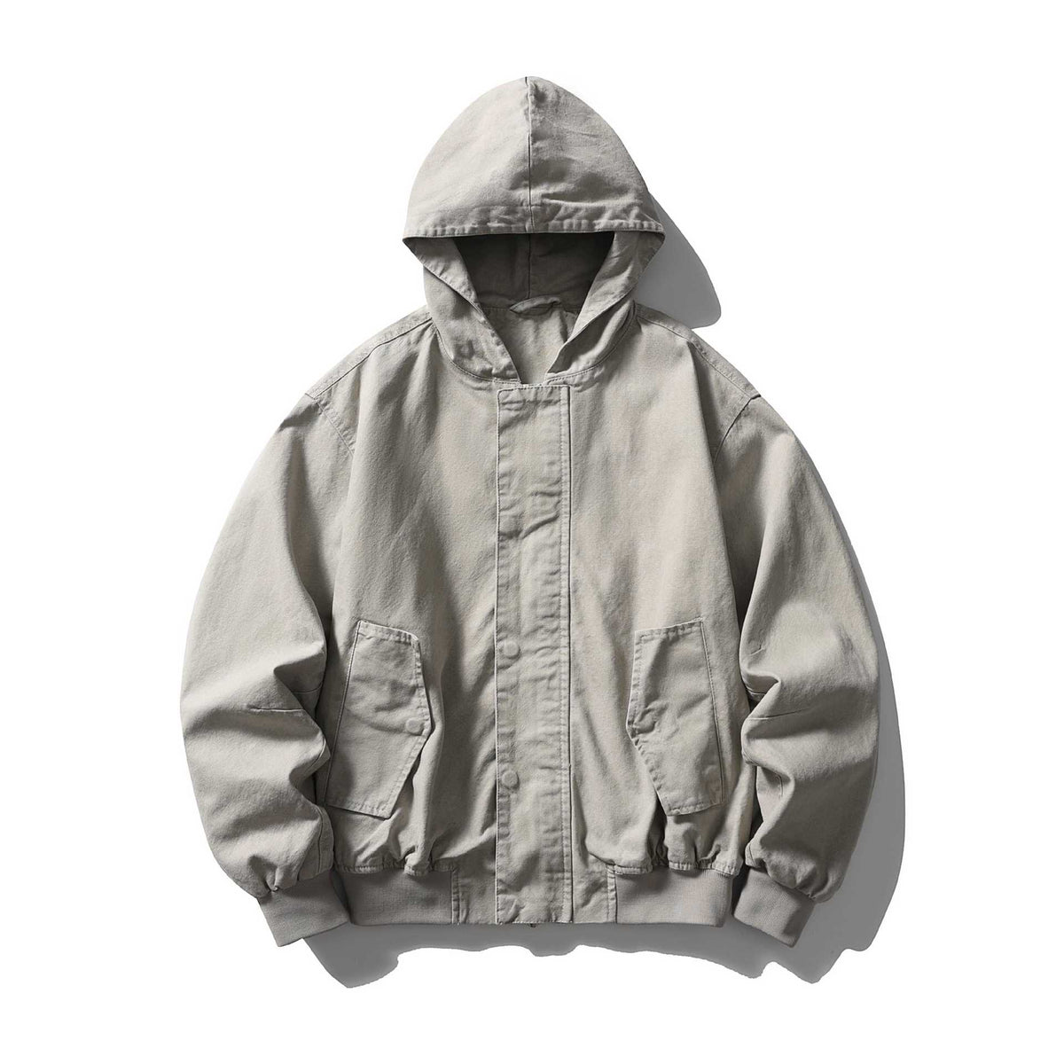Unisex Boxy Utility Hooded Jacket made of sturdy canvas with ribbed cuffs and flap pockets EVA-US