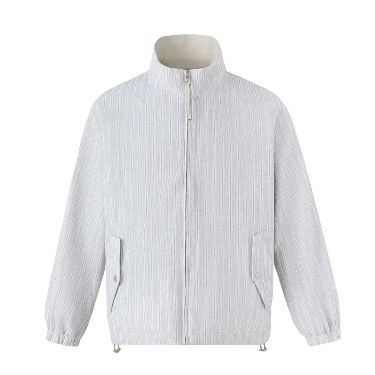 Unisex Short Cut Structured Boxy Blouson Jacket with High Stand Collar and Snap Flap Pockets EVA-US