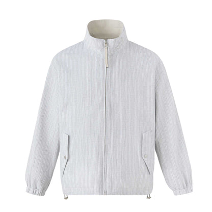 Unisex Short Cut Structured Boxy Blouson Jacket with High Stand Collar and Snap Flap Pockets EVA-US