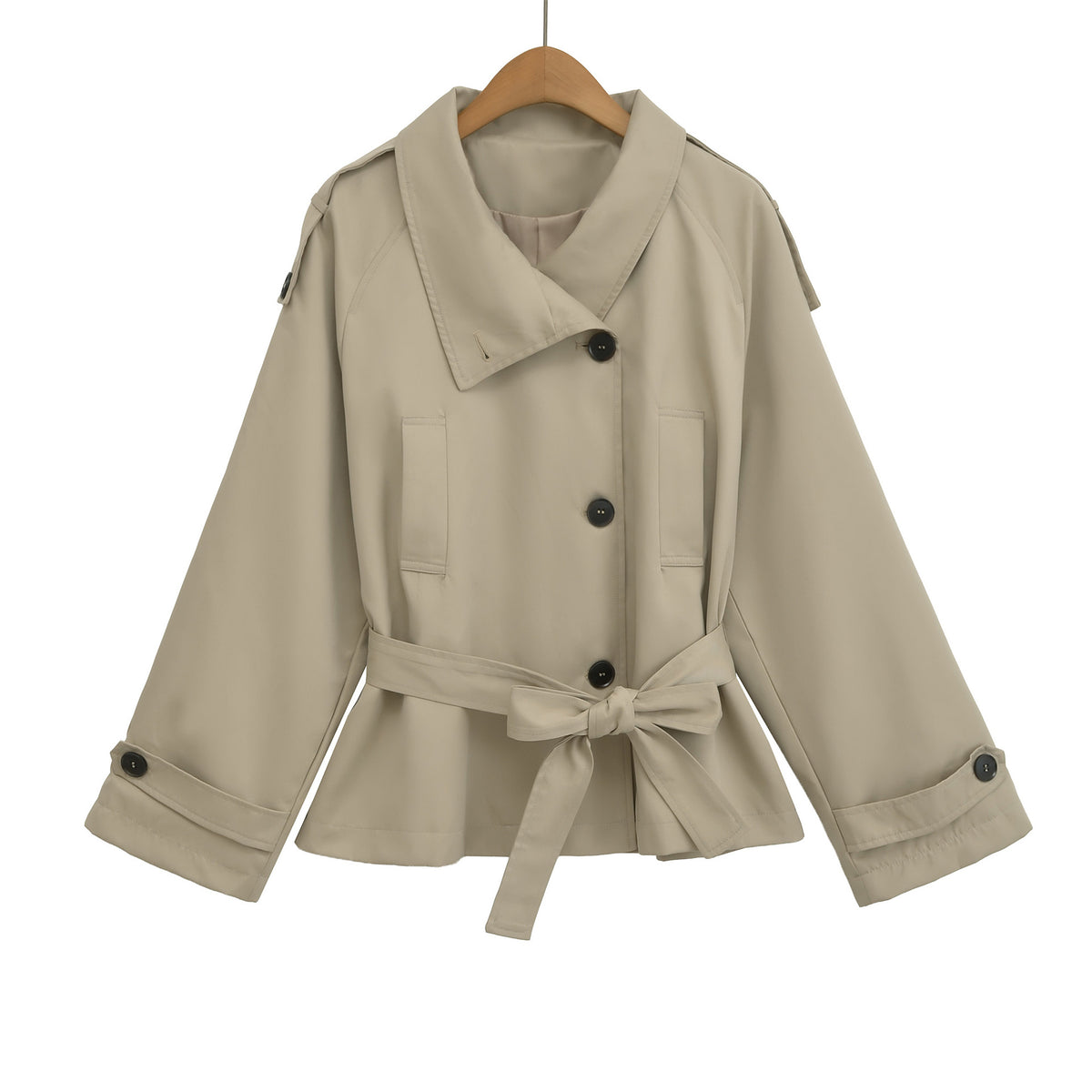 Ladies short trench with tie belt and wide arm EVA-US